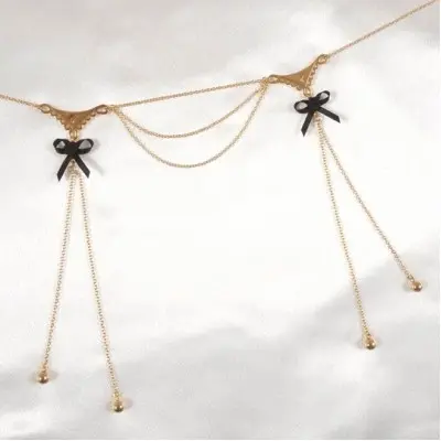 Deeper and Deeper - Gold Double Lace and Bow Dangling Waist Chain