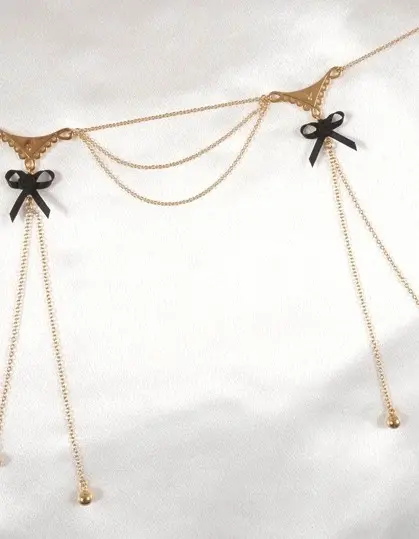Deeper and Deeper - Gold Double Lace and Bow Dangling Waist Chain