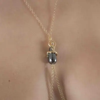 Desire R - Gold Necklace and Breast Chain With Nipple Jewels