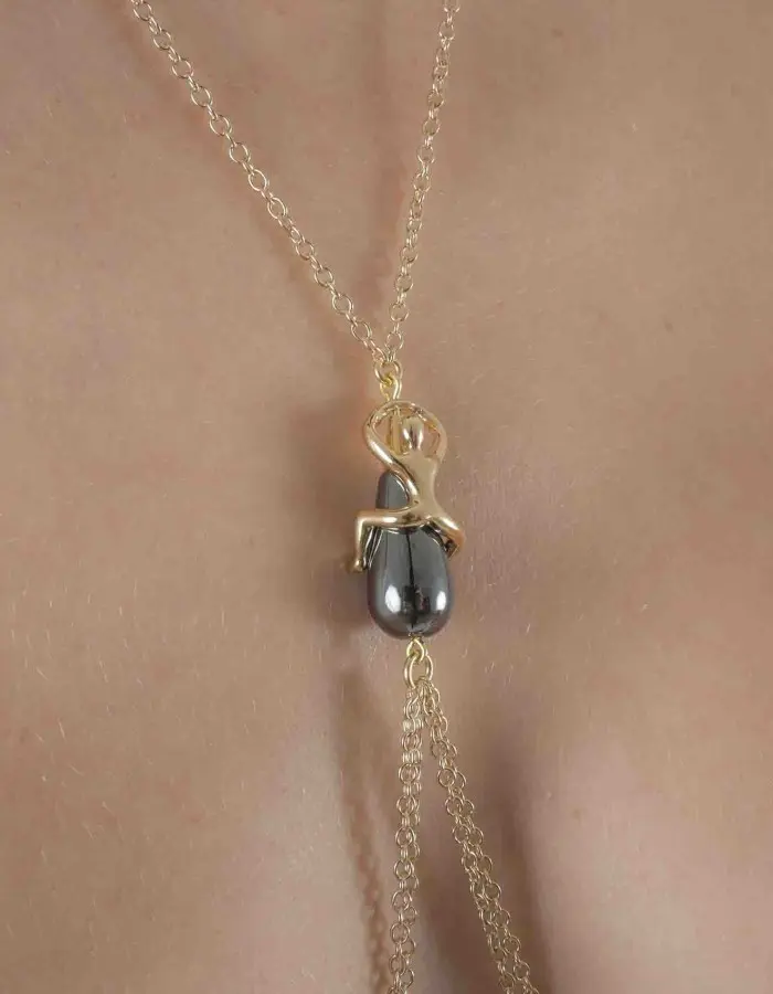Desire R - Gold Necklace and Breast Chain With Nipple Jewels