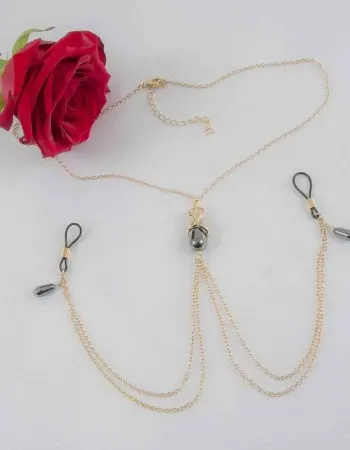 Desire R - Gold Necklace and Breast Chain With Nipple Jewels