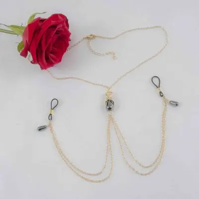 Desire R - Gold Necklace and Breast Chain With Nipple Jewels