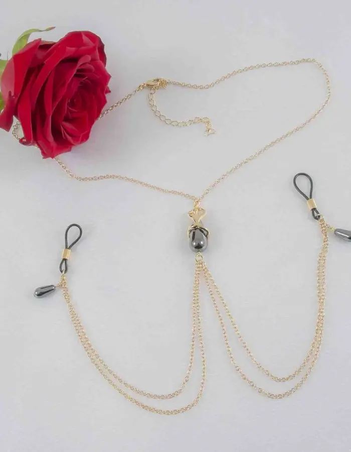 Desire R - Gold Necklace and Breast Chain With Nipple Jewels
