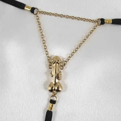Dude - Gold Testicle Bracelet with Penis Charm