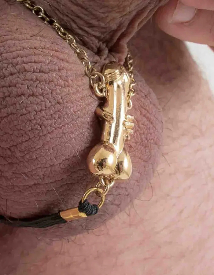 Dude - Gold Testicle Bracelet with Penis Charm