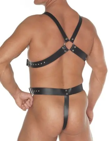 Dungeon Research - Leather Body Harness with Cock Rings (40 + 50 mm)