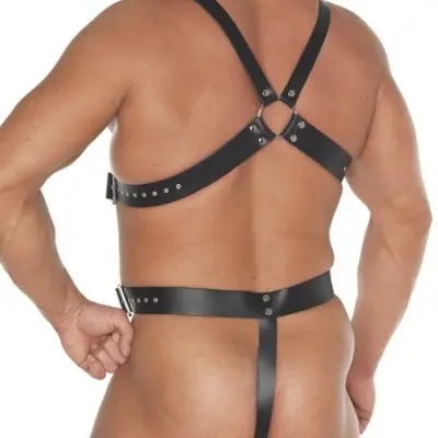 Dungeon Research - Leather Body Harness with Cock Rings (40 + 50 mm)