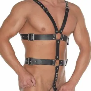 Dungeon Research - Leather Body Harness with Cock Rings (40 + 50 mm)