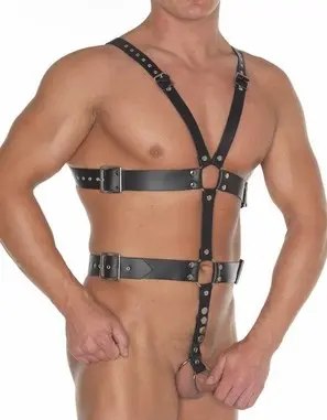 Dungeon Research - Leather Body Harness with Cock Rings (40 + 50 mm)