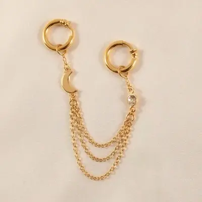 Durga - Gold Non-Piercing Labia Rings with Moon and Crystal Charms