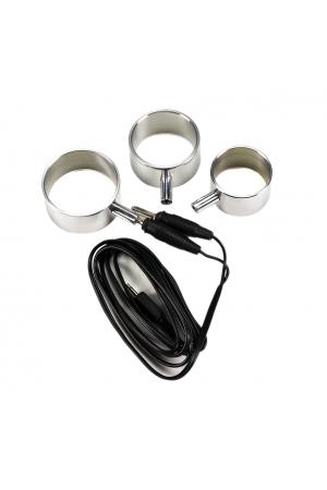 Electro Sex Uni-Polar Aluminum Cock Rings With Cable - Set of 3