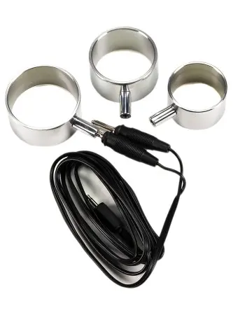 Electro Sex Uni-Polar Aluminum Cock Rings With Cable - Set of 3