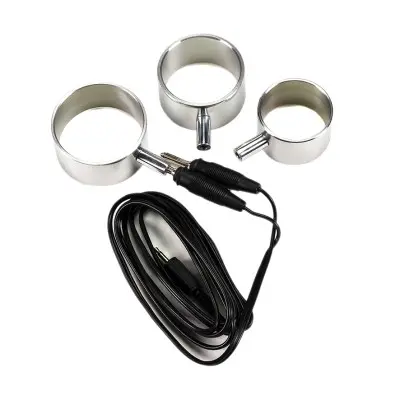 Electro Sex Uni-Polar Aluminum Cock Rings With Cable - Set of 3