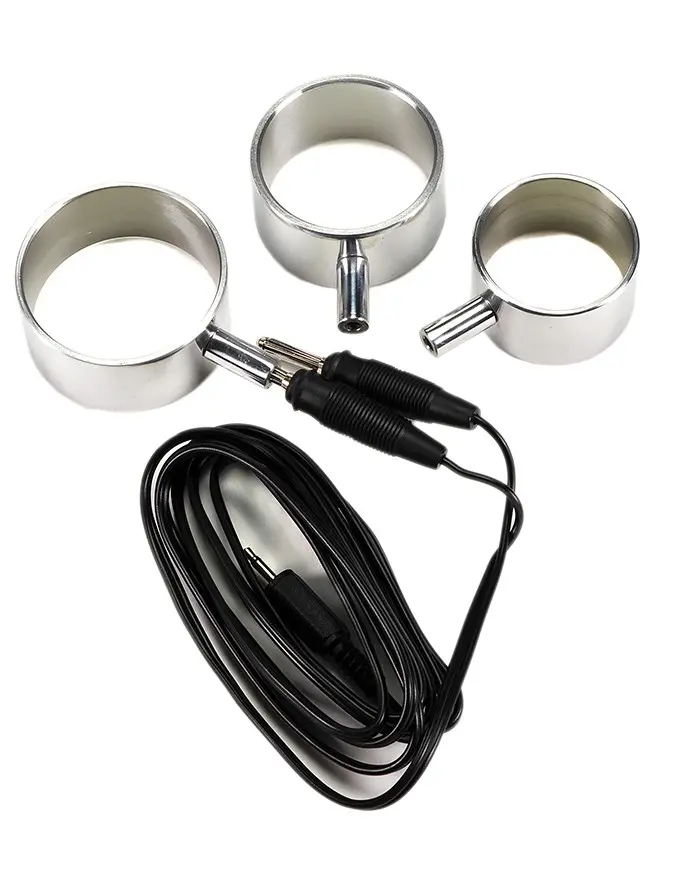 Electro Sex Uni-Polar Aluminum Cock Rings With Cable - Set of 3