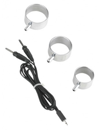 Electro Sex Uni-Polar Aluminum Cock Rings With Cable - Set of 3