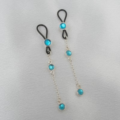 Erato - Non-Piercing Nipple Ring With Blue Crystal Pendant