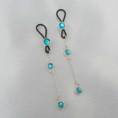 Erato - Non-Piercing Nipple Ring With Blue Crystal Pendant