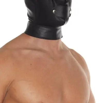 Leather Executioner Hood with Detachable Eye Covers, Mouthpiece and Back Zipper