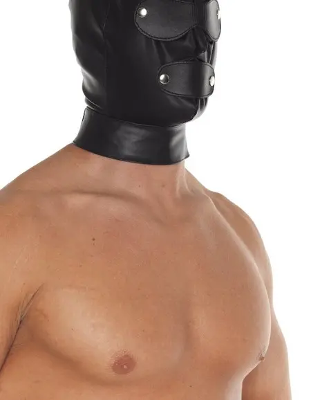 Leather Executioner Hood with Detachable Eye Covers, Mouthpiece and Back Zipper
