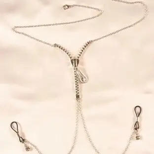 Fear of Flying - Silver Zipper Neck Chain with Nipple Clips