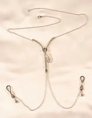 Fear of Flying - Silver Zipper Neck Chain with Nipple Clips