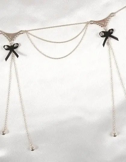Fever - Silver Double Lace and Bow Dangling Waist Chain