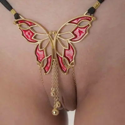 Fiery Skipper - Women’s Butterfly G-String with Pendants in Gold