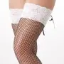 Black/White Fishnet Lace up Thigh-High Stockings