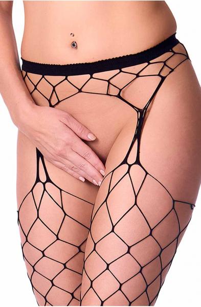 Fuck Love - Black Wide Hole Fishnet Suspender Tights