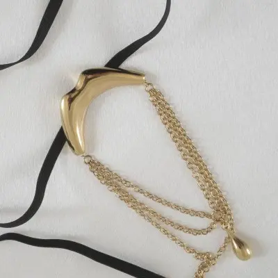 Fullback Trap - Men's Gold Kiss Waistband G String Penis Chain Bracelet with Pendant in Gold