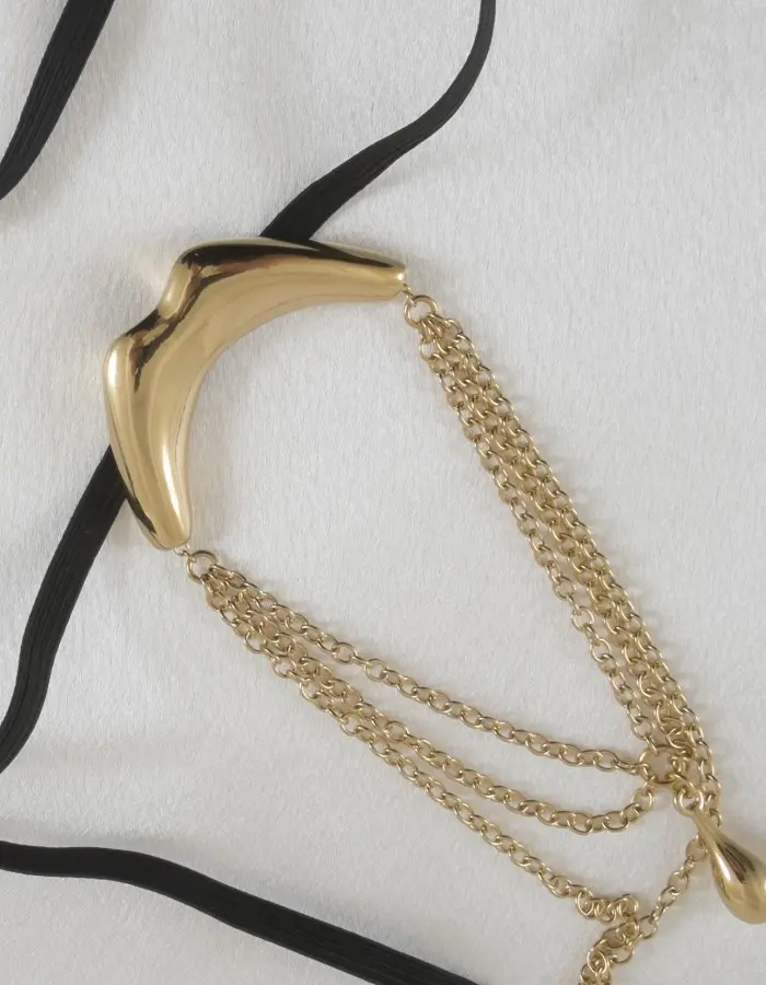 Fullback Trap - Men's Gold Kiss Waistband G String Penis Chain Bracelet with Pendant in Gold
