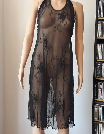 Giselle - Wide Lace Halter Gown Lingerie with Micro G-String