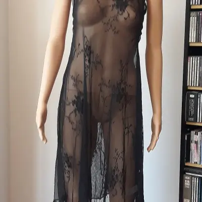 Giselle - Wide Lace Halter Gown Lingerie with Micro G-String