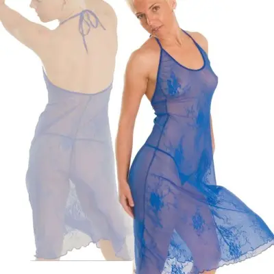 Giselle - Wide Lace Halter Gown Lingerie with Micro G-String