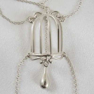 Gloria - Women's Birdcage G-String with Pendant in Silver