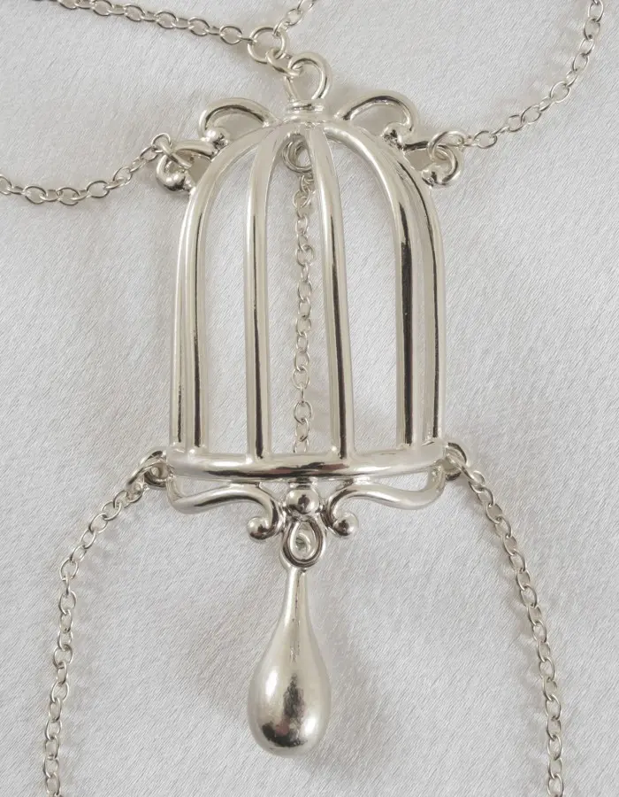 Gloria - Women's Birdcage G-String with Pendant in Silver