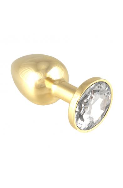 Gold Butt Plug With Clear Crystal