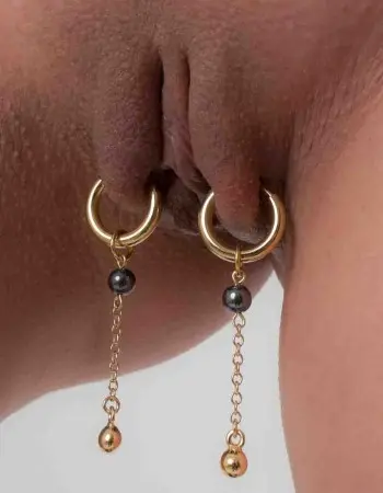 Gold and Black Non-Piercing Labia Jewelry
