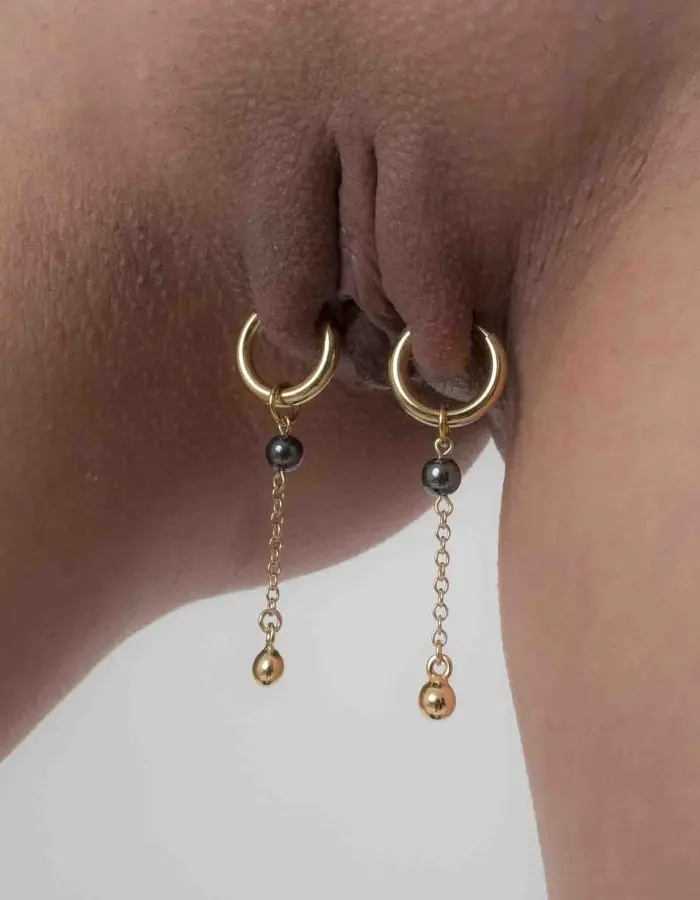 Gold and Black Non-Piercing Labia Jewelry