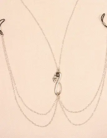 Hathor - Serpent Necklace with Nipple Chain and Nipple Pendants in Silver