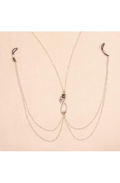 Hathor - Serpent Necklace with Nipple Chain and Nipple Pendants in Silver