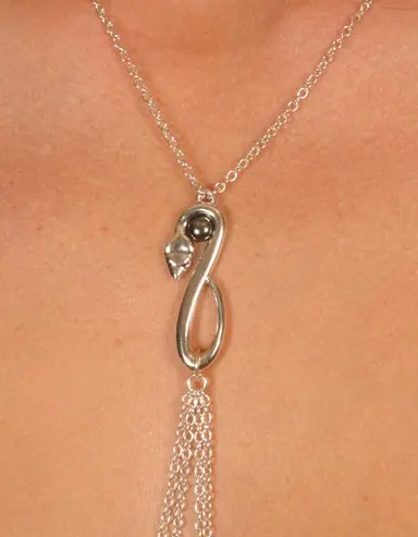 Hathor - Serpent Necklace with Nipple Chain and Nipple Pendants in Silver