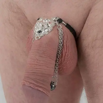 Hear Me Roar - Silver Lion Head Penis Chain Bracelet with Hematite Gem