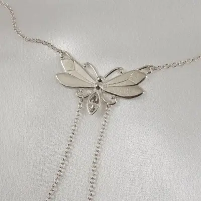 Holiday - Women's Butterfly Neck Chain With Non-Piercing Crystal Pendant Nipple Rings in Silver