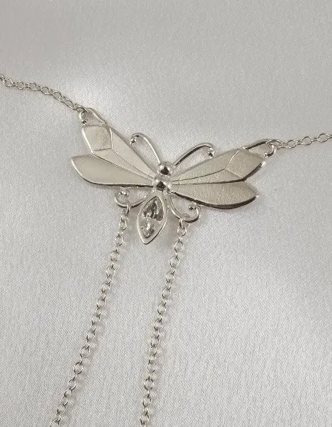 Holiday - Women's Butterfly Neck Chain With Non-Piercing Crystal Pendant Nipple Rings in Silver