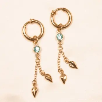 Houtu - Non-Piercing Labia Rings With Gems and Dangling Leaves