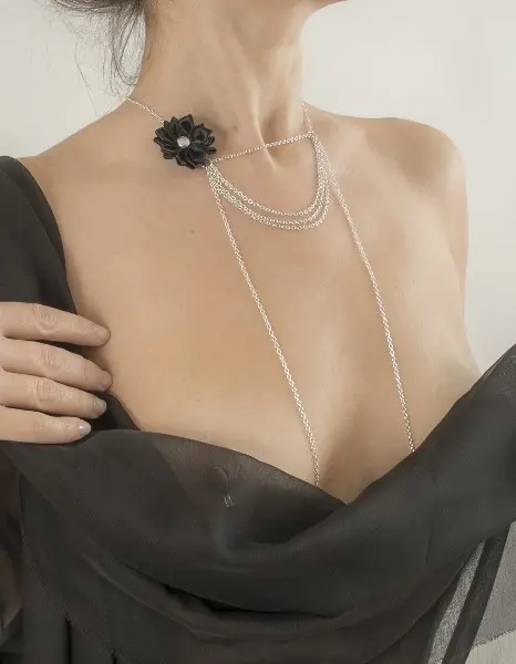 I Know It - Women's Triple Necklace Chain with Bow and Non-Piercing Nipple Pendant Nipple Rings in Silver