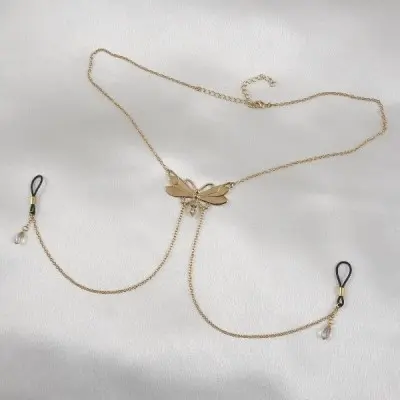 In This Life - Women's Butterfly Neck Chain With Non-Piercing Crystal Pendant Nipple Rings in Gold