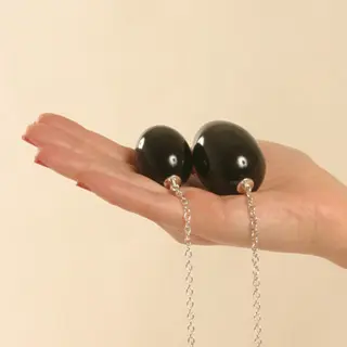 Inari - Insertable Black Egg With Silver Chain, Black Bow and Pendant