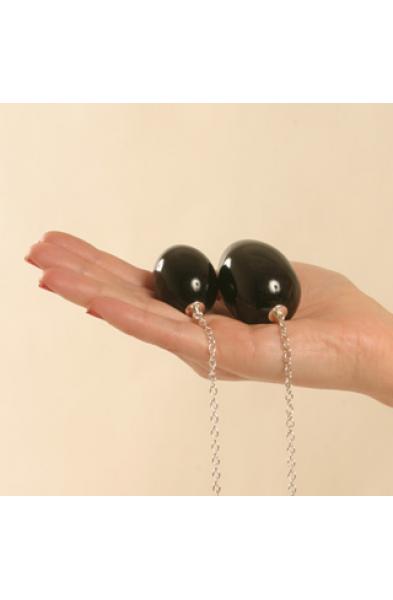 Inari - Insertable Black Egg With Silver Chain, Black Bow and Pendant